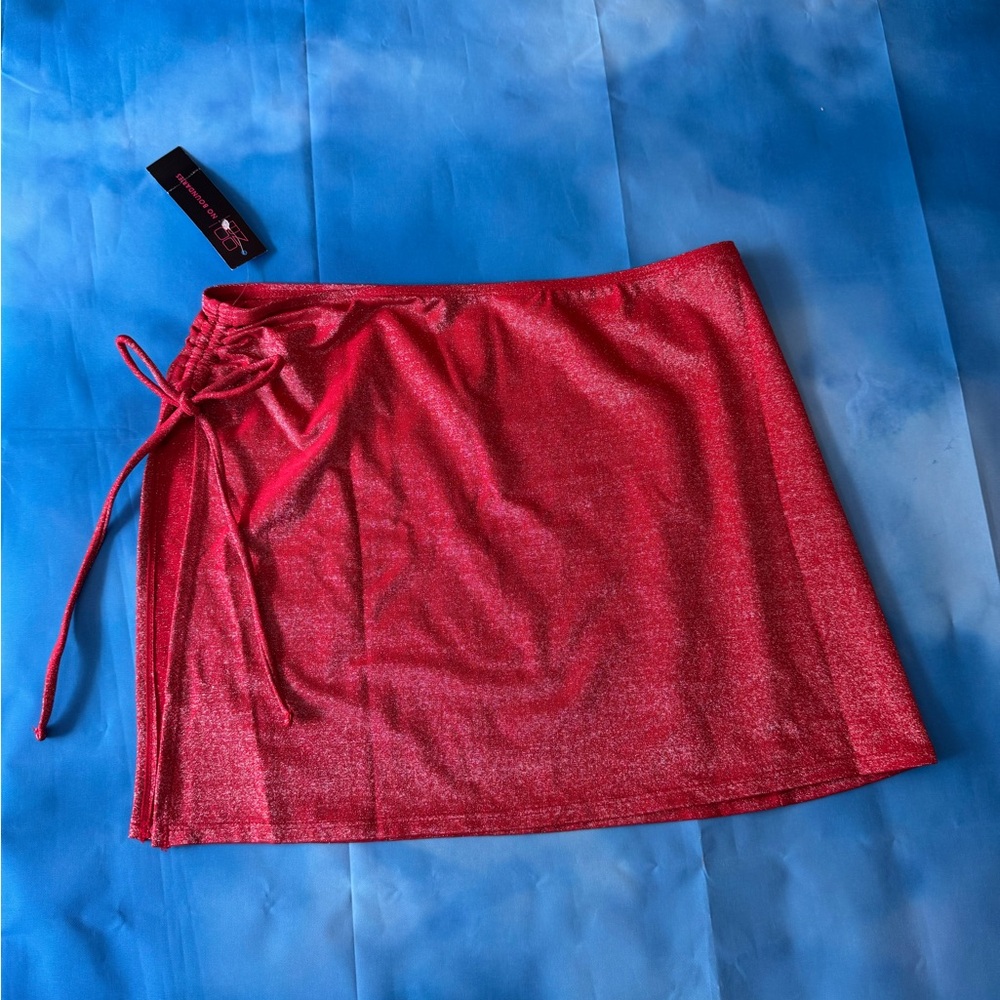 NOBO Red Tie Front Mini Skirt Casual Resort Wear